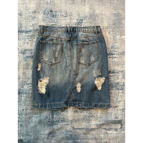 Highway Jeans Distressed Denim Pencil Skirt Size 11 - Picture 2 of 6